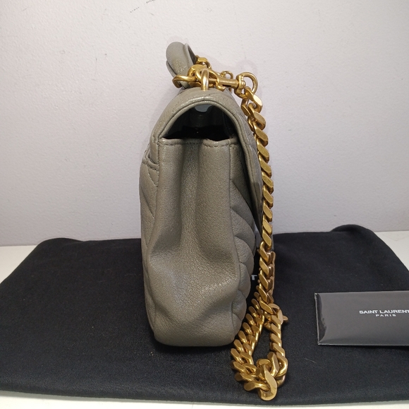 NEW SAINT LAURENT COLLEGE MEDIUM CHAIN BAG IN QUILTED LEATHER GREY GOLD - Picture 6 of 16